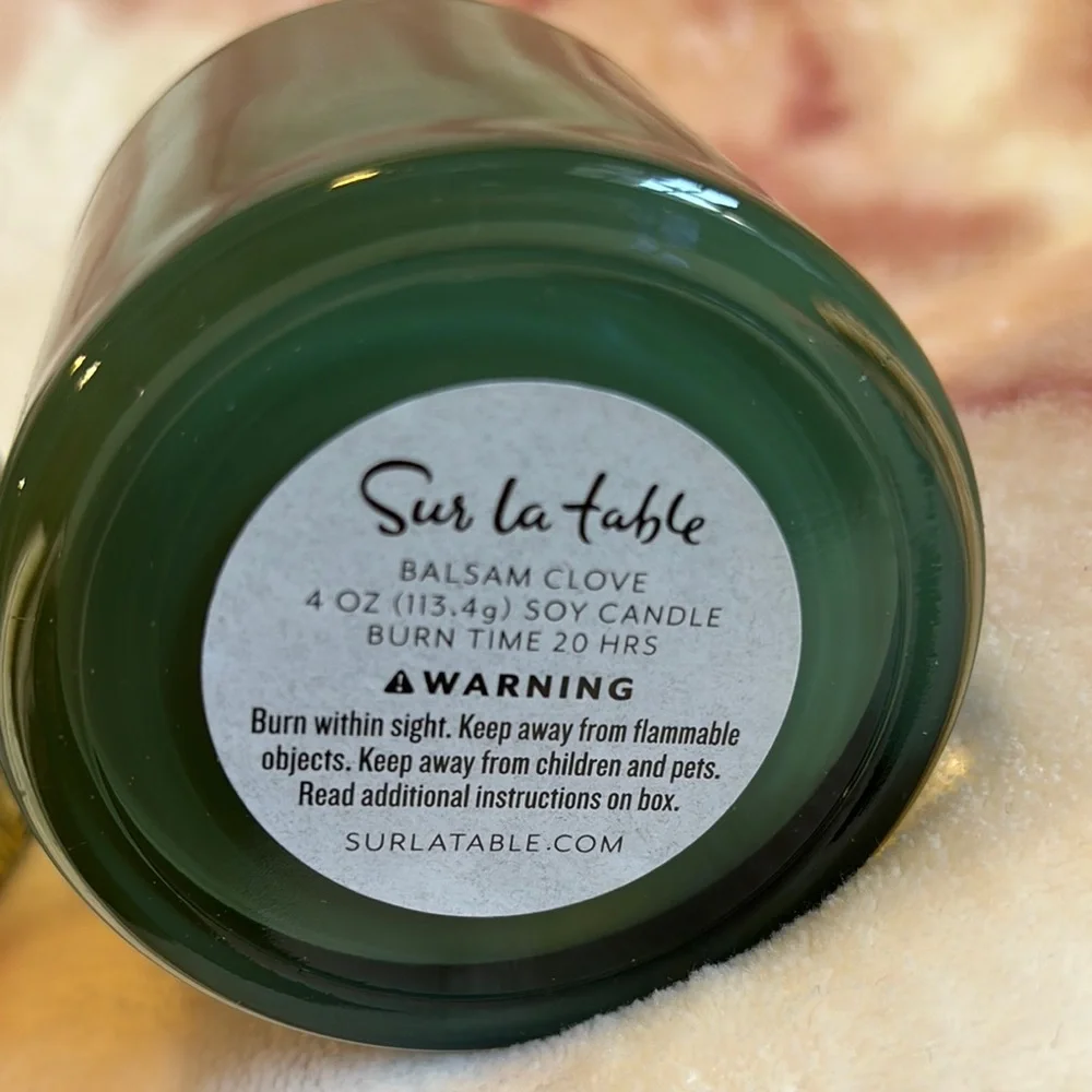 Sur La Table Balsam Clove Soy Candle Green Glass